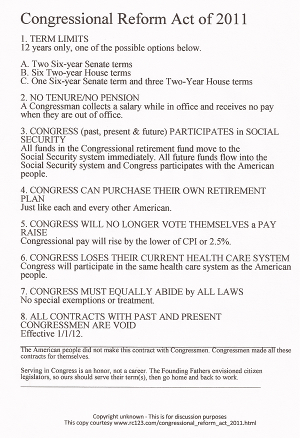 Congressional Reform Act 2011